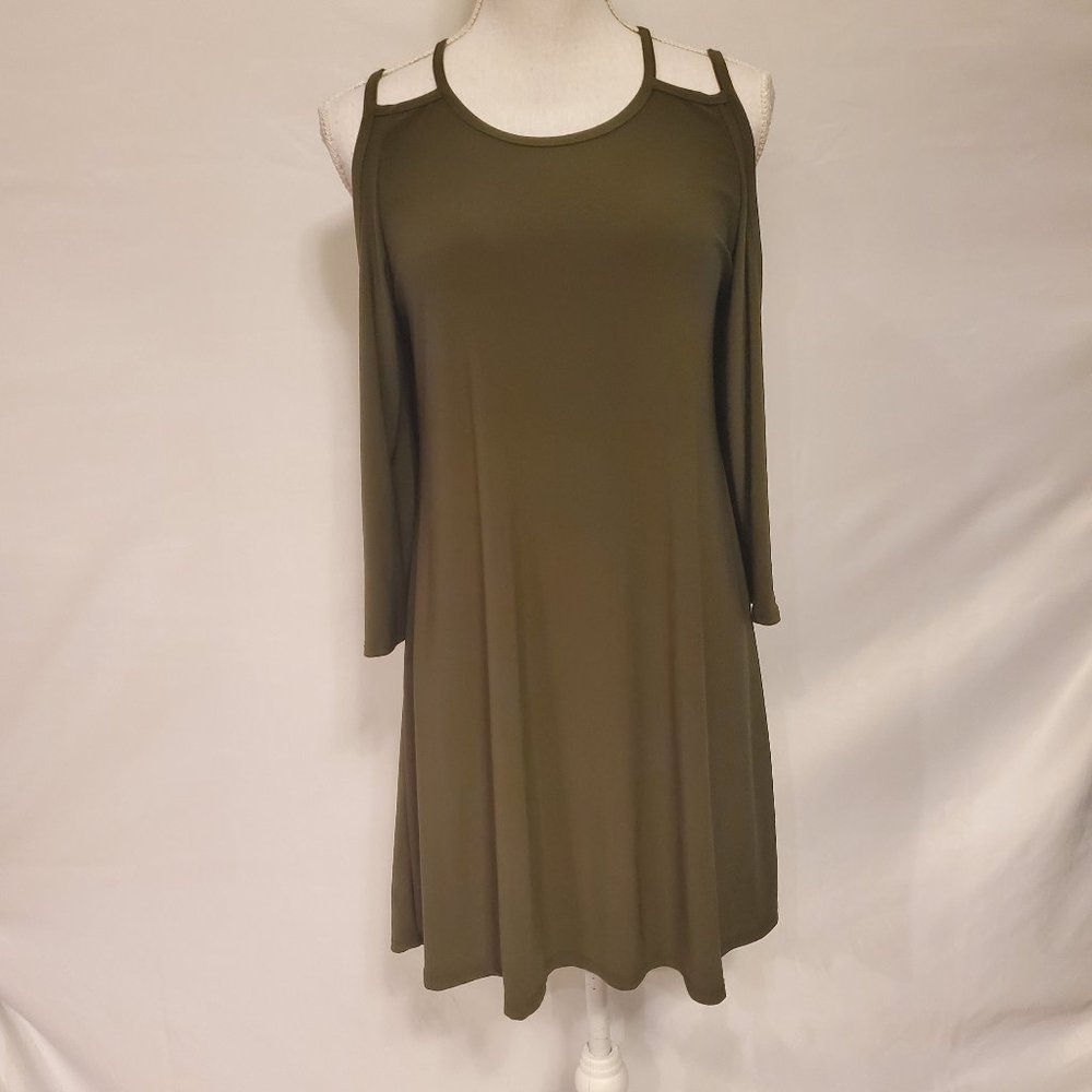 Pine Olive Green Dress Off Shoulder Flowy Short